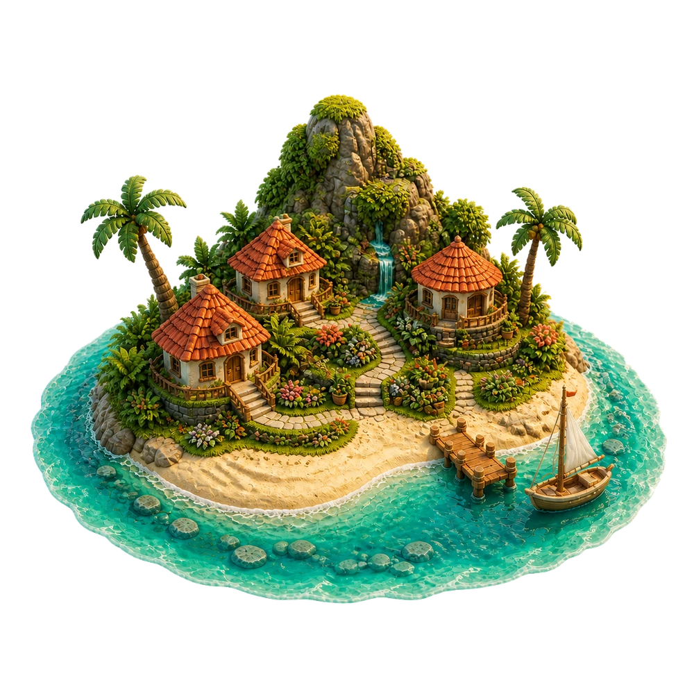 Clay miniature of the tropical Isle of Venara